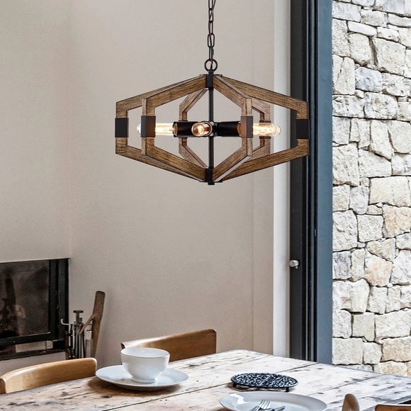 Warehouse of Tiffany 6-Light Kraven Imitation Wood Grain Abstract Chandelier NEW - Picture 2 of 8